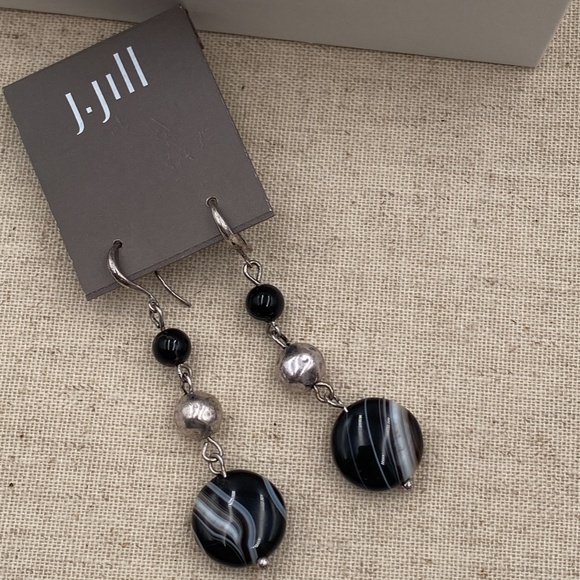 J. Jill NEW Black Sardonyx Stones Drop Earrings NWT +J.Jill Gift Box - Picture 2 of 4